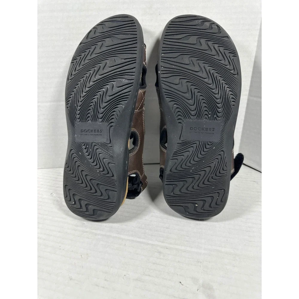 Dockers Fusion Brown Leather Adjustable Triple Strap Sport Sandals Mens 11‎ M